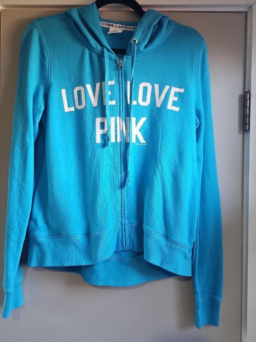Pink Victoria's Secret Teal-Blue Full-Zip Hoodie Size: S